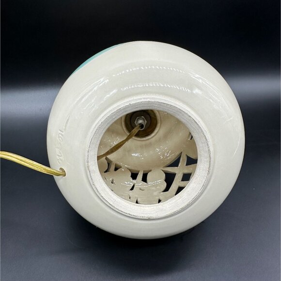 Vintage Art Pottery Lamp Pink Iris Flowers David Nelson Cut Out Floral Cottage - Picture 7 of 10